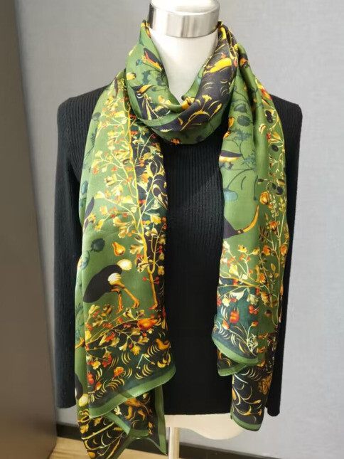 Women Square 100% Mulberry Silk Scarf Vintage Shawl Print Hand Rolled Gift 180cm