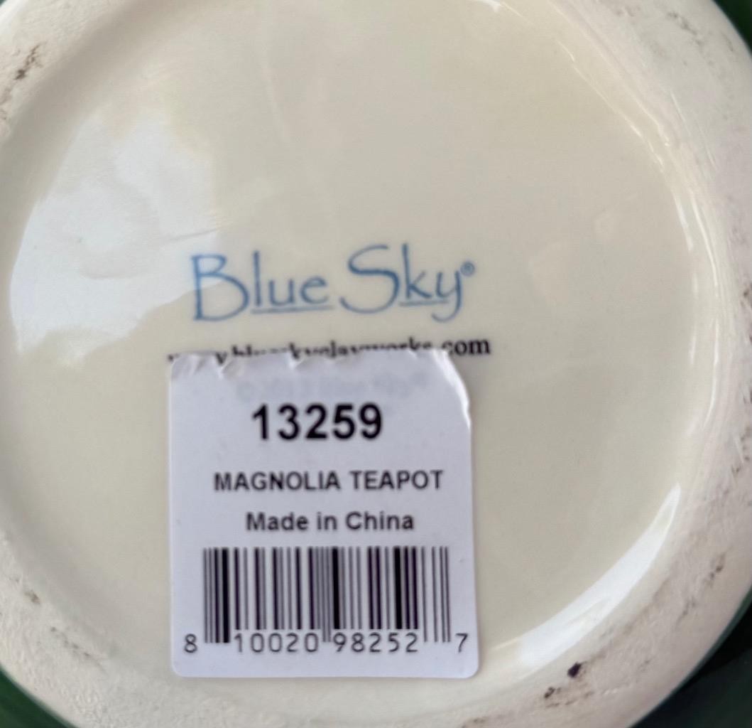 Blue Sky Clayworks Heather Goldminc Magnolia White Green Ceramic Tea Pot New