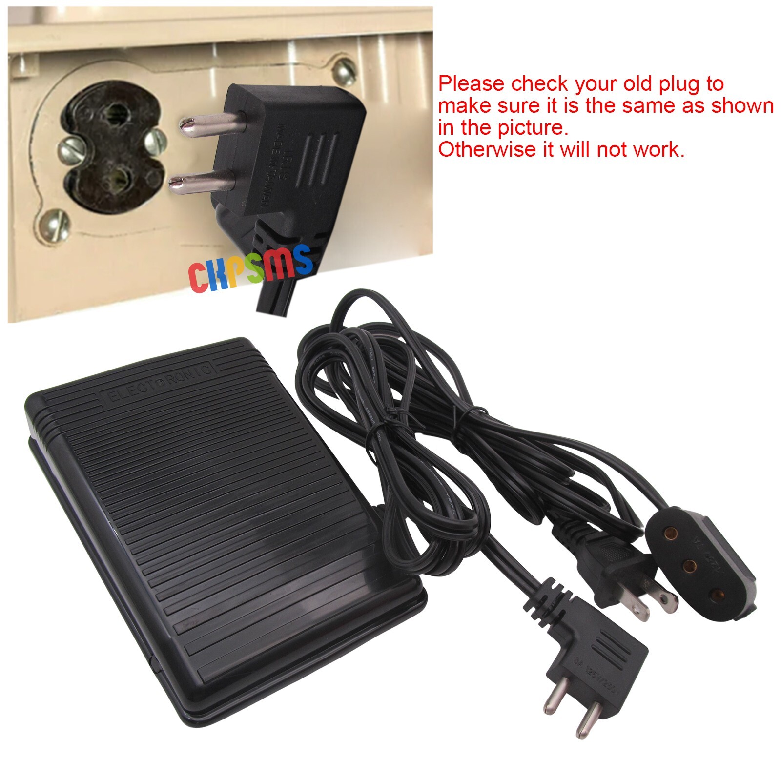 110V Foot Control Pedal & Power Cord Set FOR SINGER 201, 206K,301A,306K,401,401A