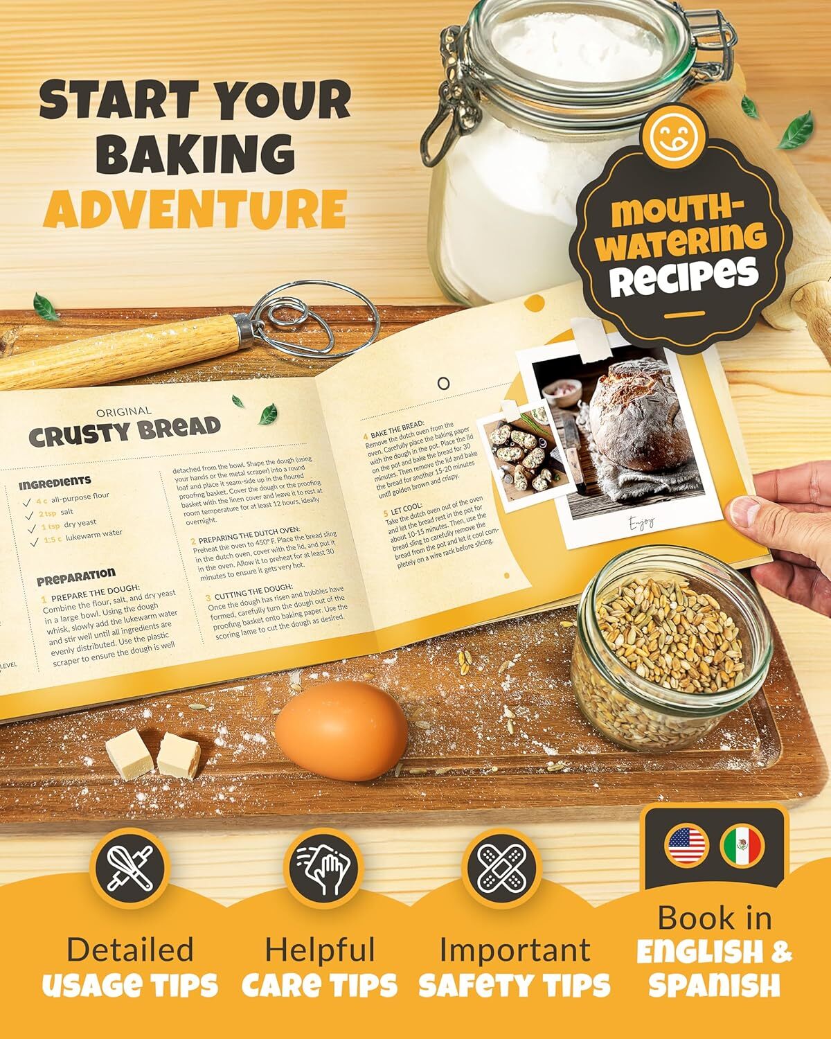 Rectangular Cast Iron Dutch Oven for Bread Baking - incl. Sourdough Bread Baking