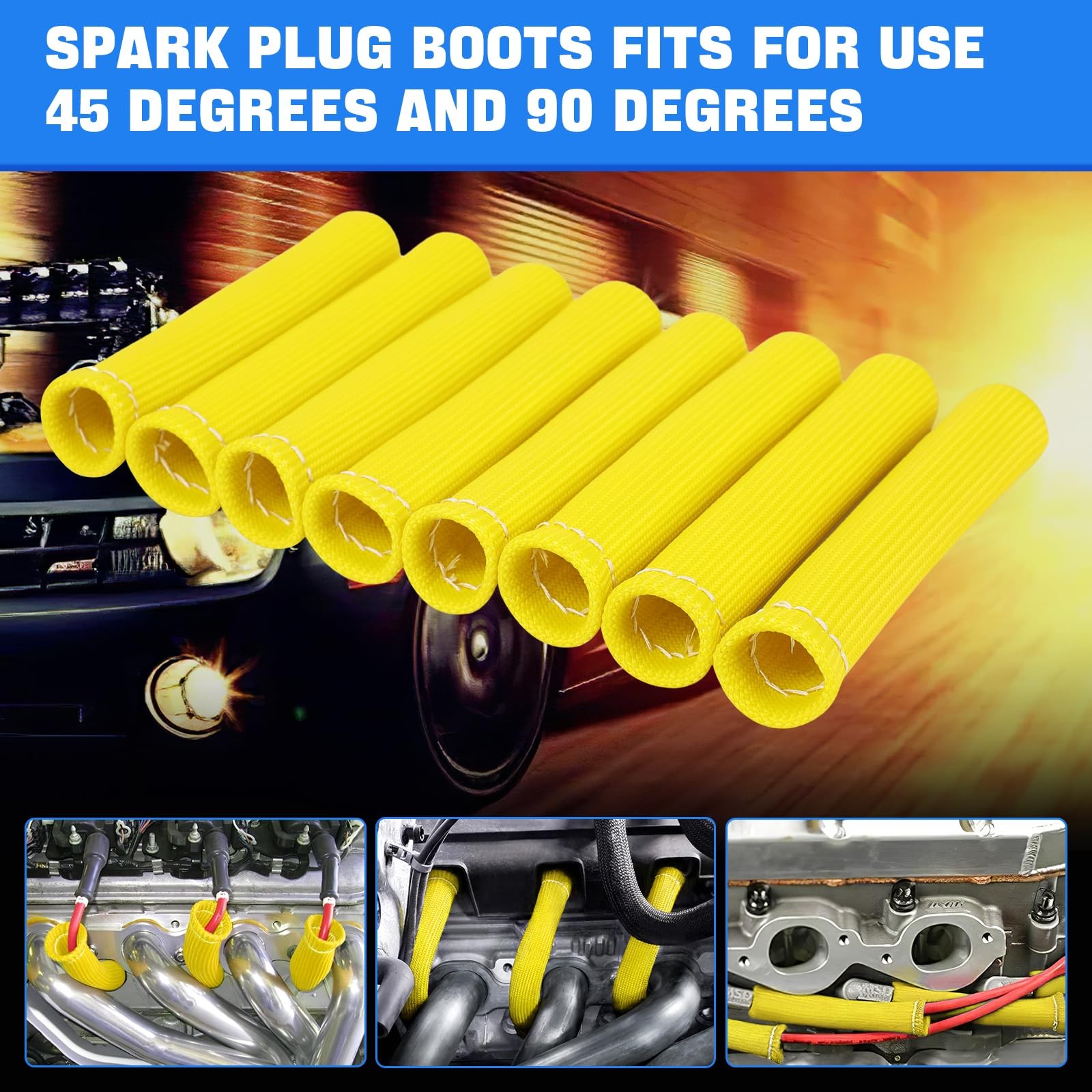 2500° Spark Plug Heat Shield Sleeve for 8PCS Wire Boots Yellow