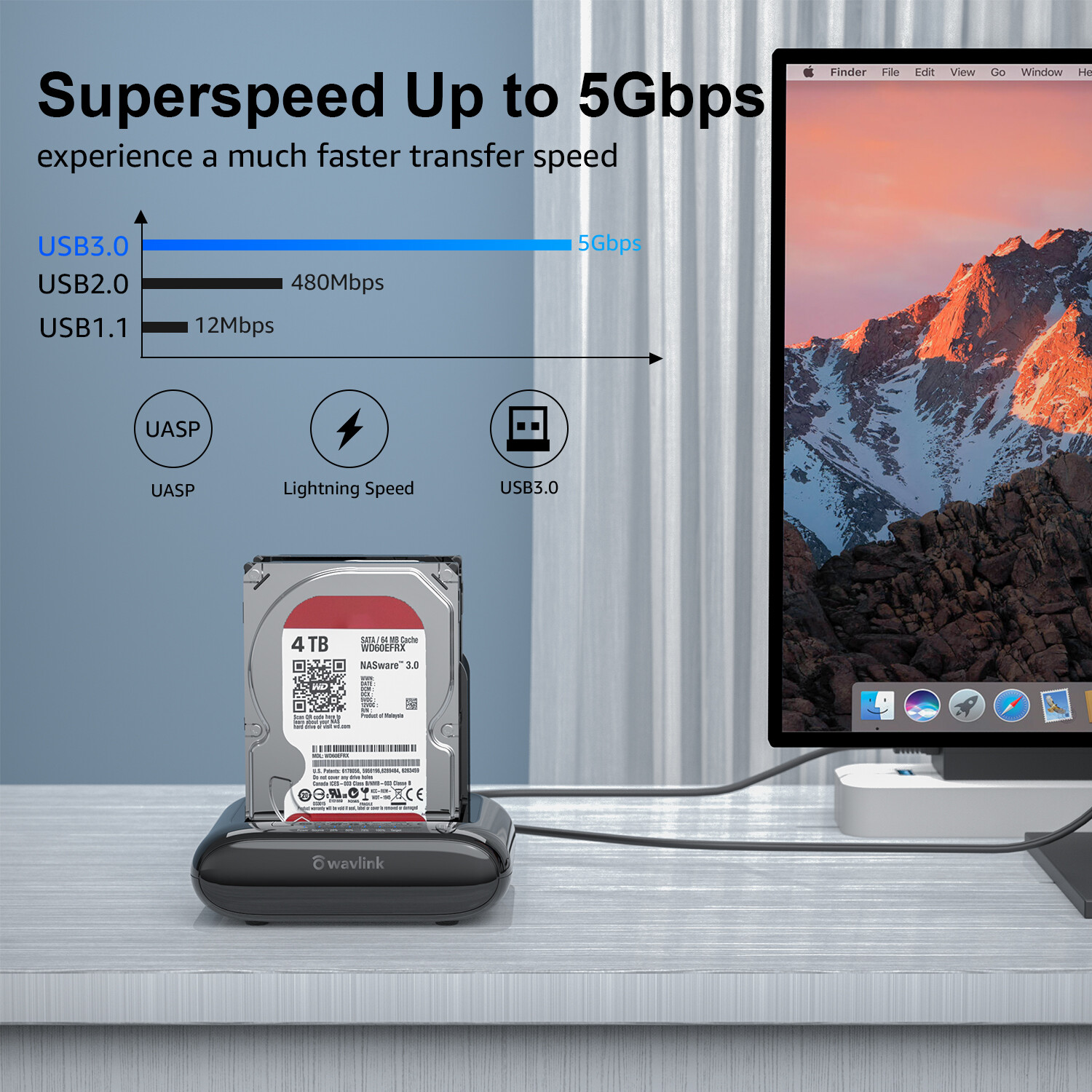 USB 3.0 to SATA for 2.5/3.5" HDD/SSD Dual Bay Docking Station with Offline Clone