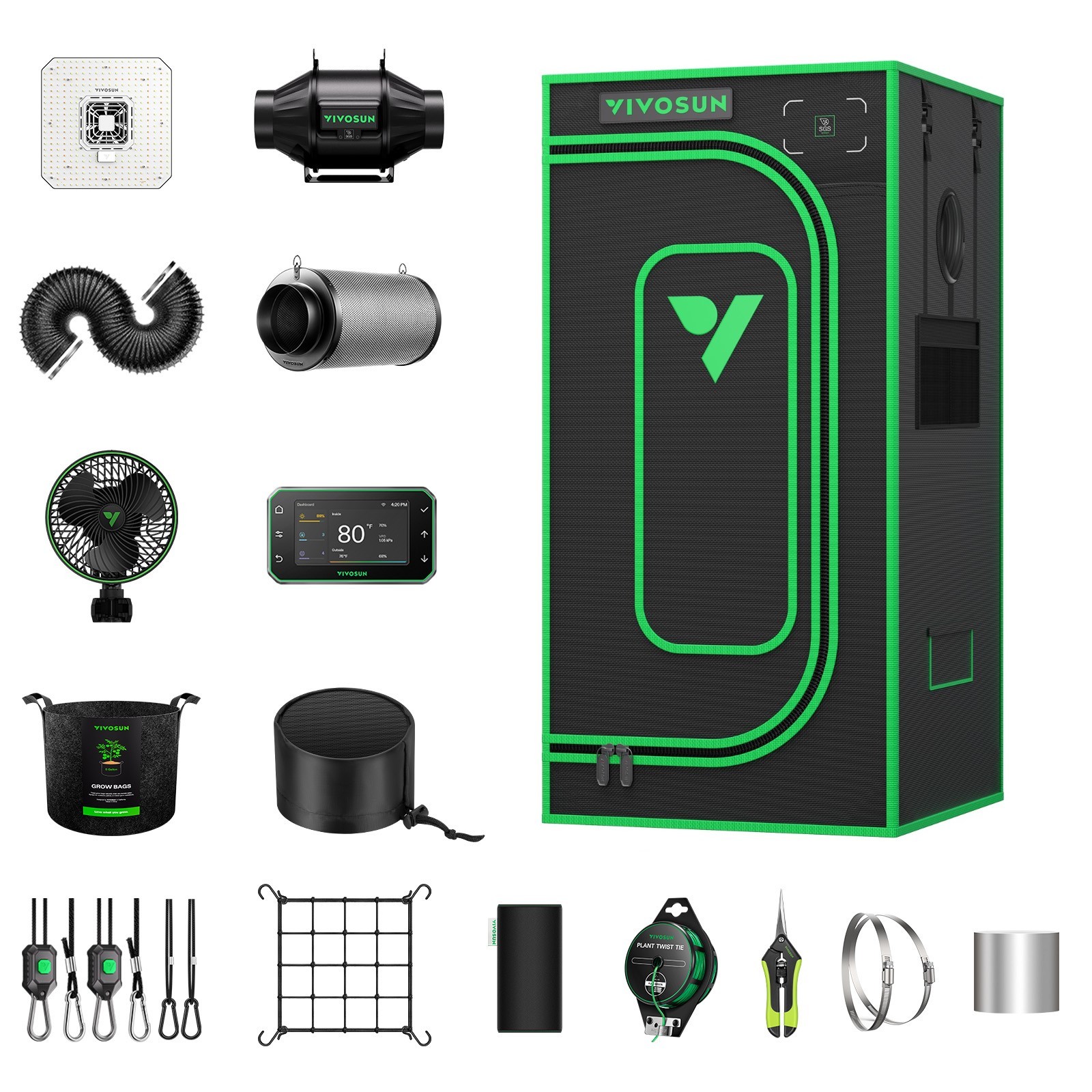 VIVOSUN 2x2ft E42A+ Pro Grow Tent Kit w/ Aerolight A100SE & T4 Ventilation Kit