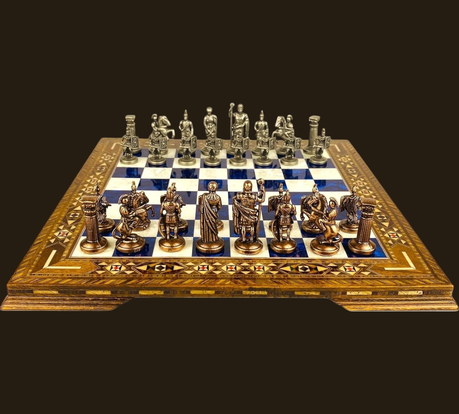 Chess Set Handmade Roman Empire Bronze Pieces Inlaid Board - Christmas Gift🎁