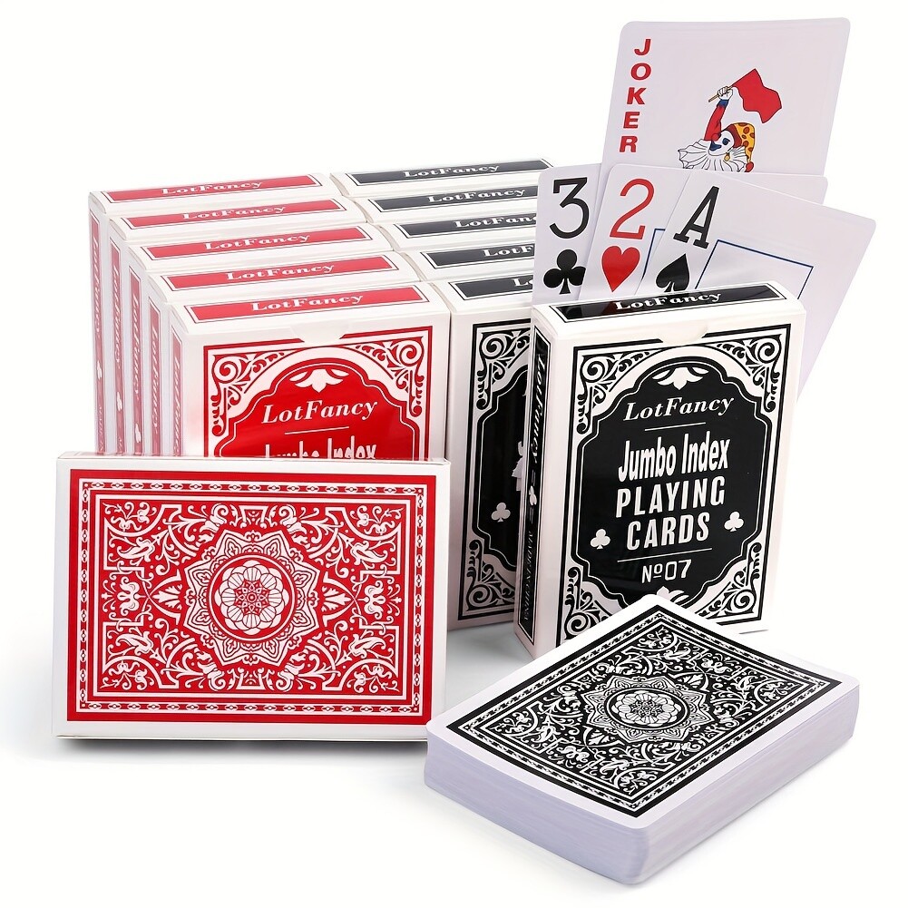 Playing Cards Large Print Jumbo Index 12 Decks of Cards Poker Size 6 Red 6 Black