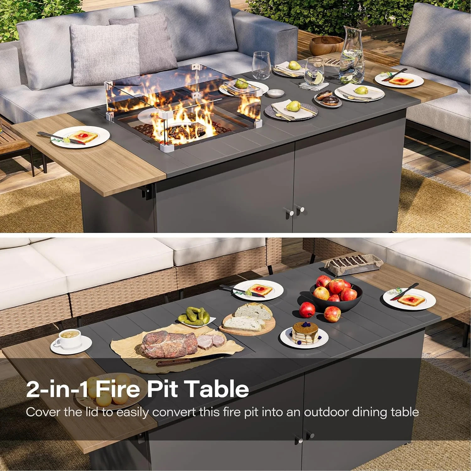 LAUSAINT HOME 64in 50,000 BTU Gas Fire Pit Table for Outside Patio, Propane