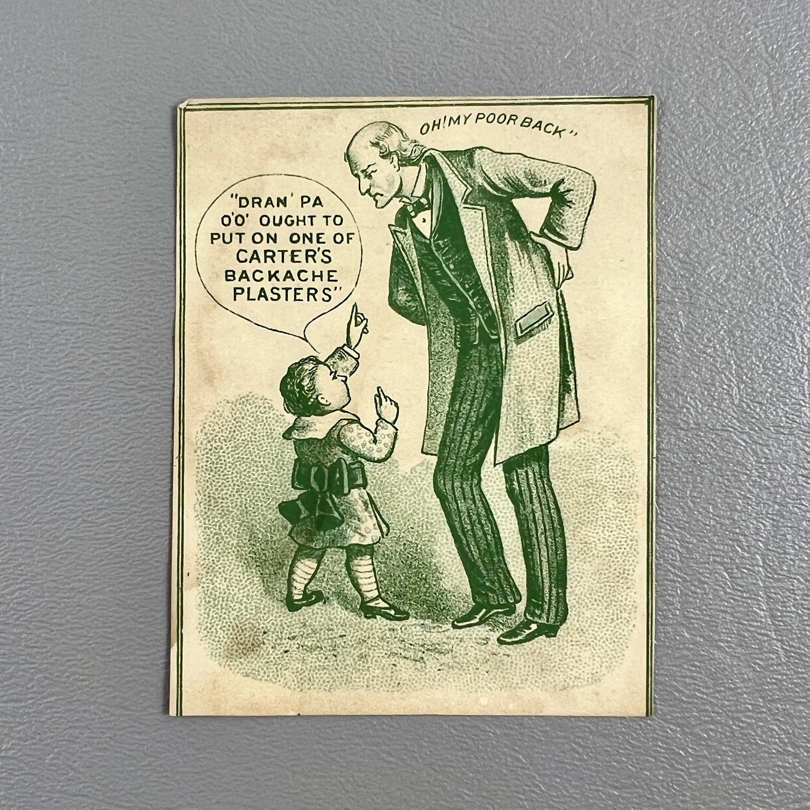 Victorian Trade Card Carter Medicine Co New York Weed & Belladonna My Poor Back