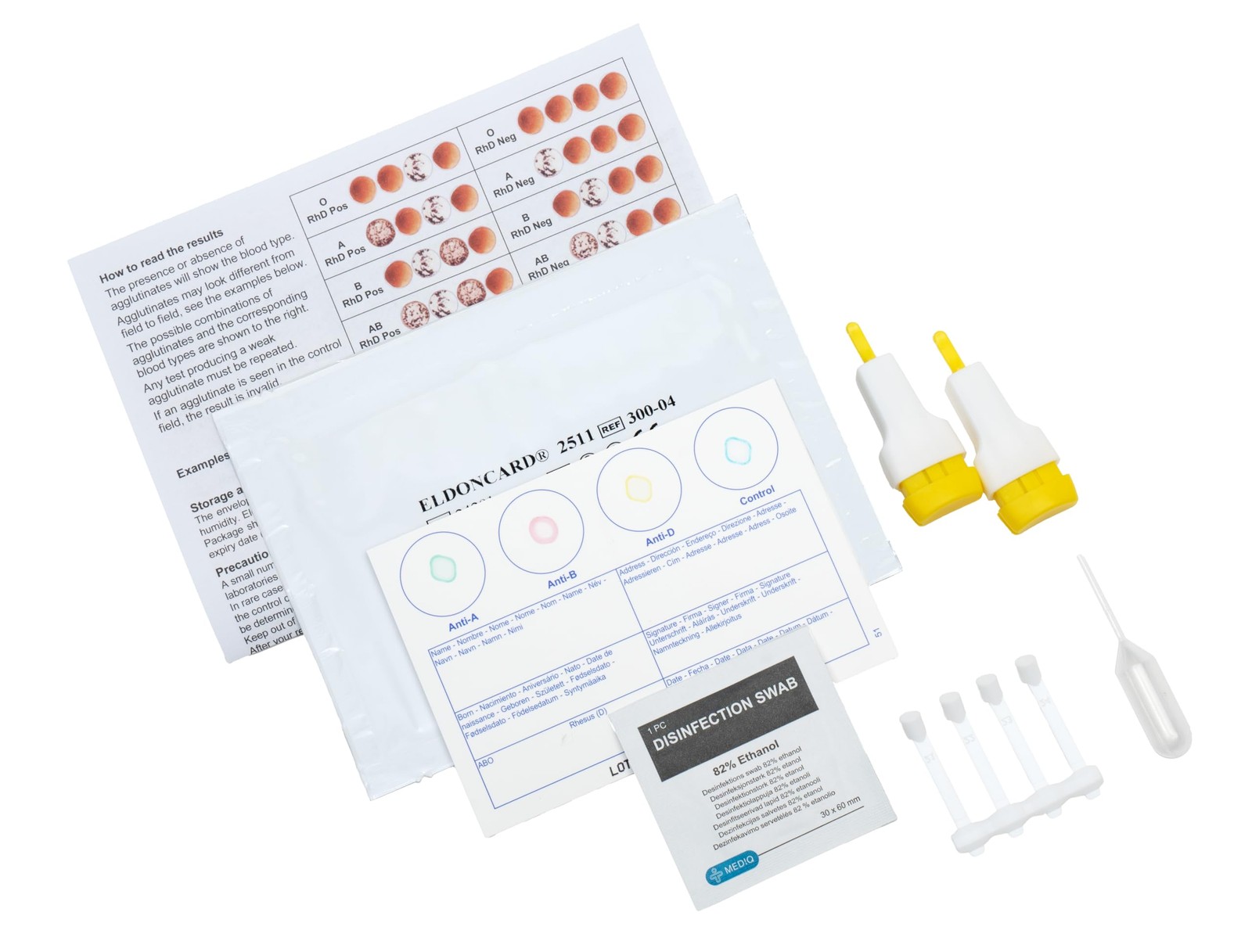 Eldoncard Blood Typing Kit, 1 Test Pack, Know Your 5 Piece Set, Red