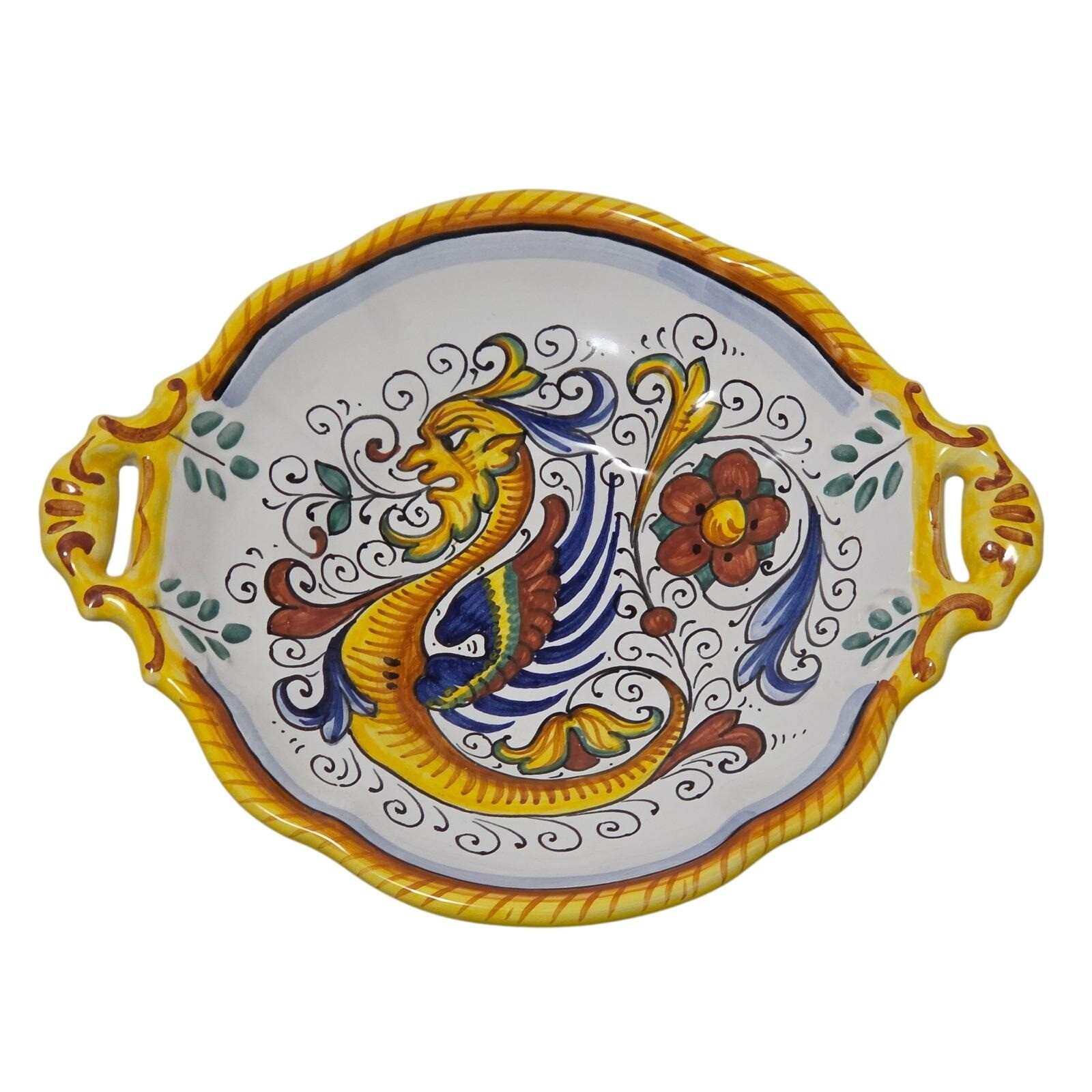 Italian Majolica Dragon Tray Raffaellesco Deruta Inspired Style HandPainted Read