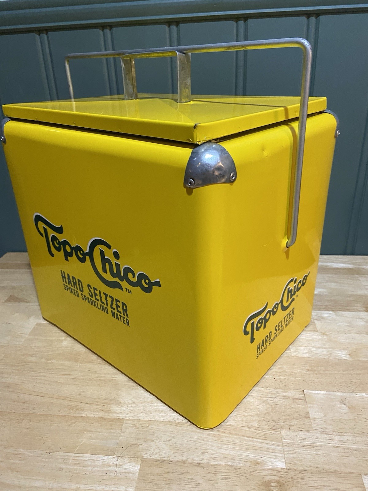 Topo Chico Cooler Metal Ice Chest Box Yellow Hard Seltzer Spiked Water Sparkling