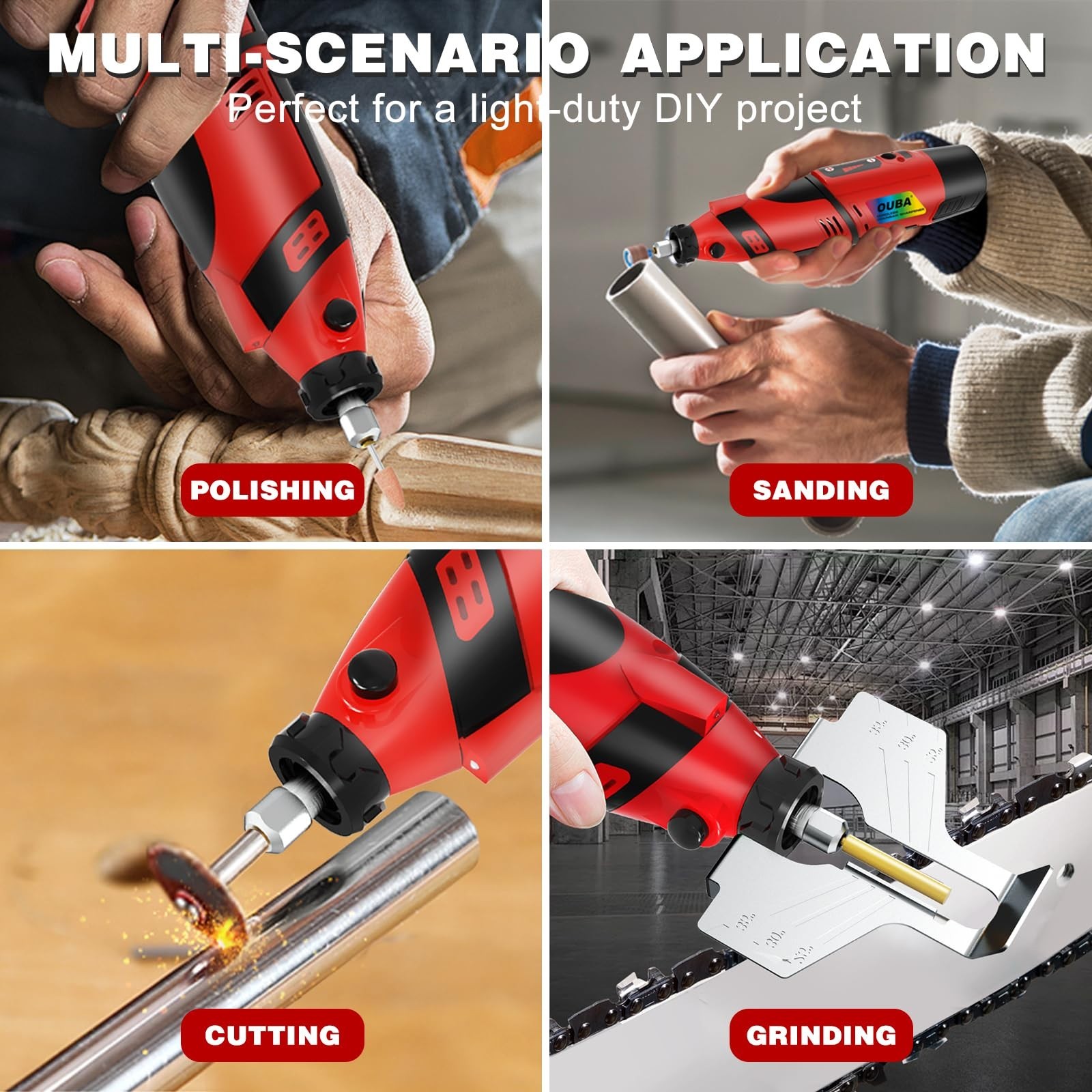 Cordless Chainsaw Sharpener Kit, 12V Battery, 54 PCS Rotary Tool Set Grinder