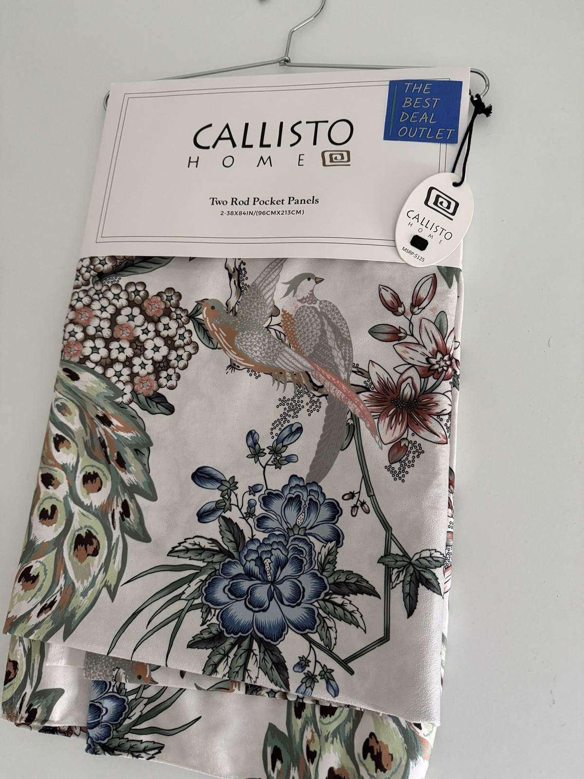 CALLISTO Window Curtains 2 Panels 38” X 84" Peacock Birds Drapers Back Top Ivory