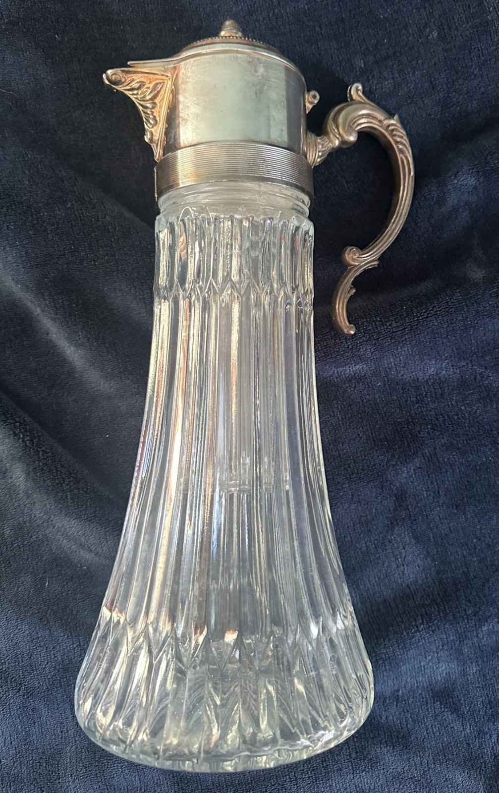 Vintage Crystal Decanter w/ Silverplate Spout & Handle Ice Core Insert