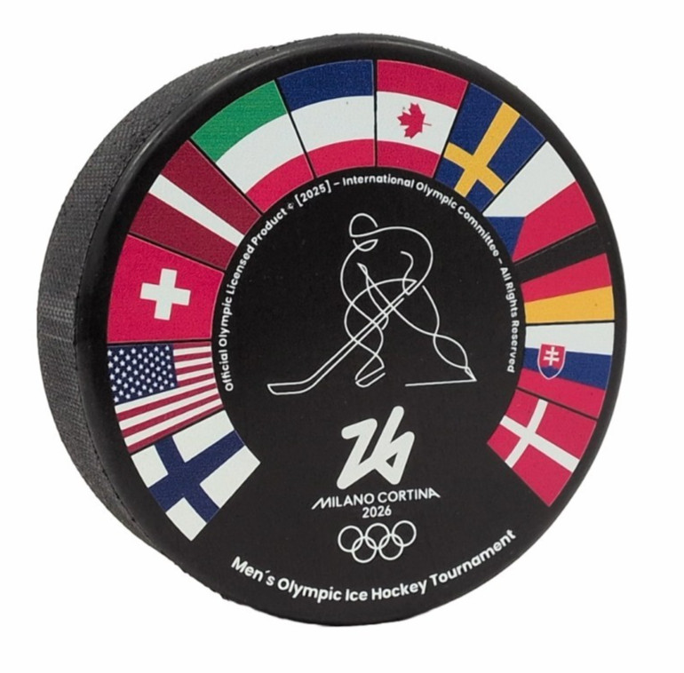2026 Winter Olympic Games Milano Cortina Men's Tournament Flags Hockey Puck
