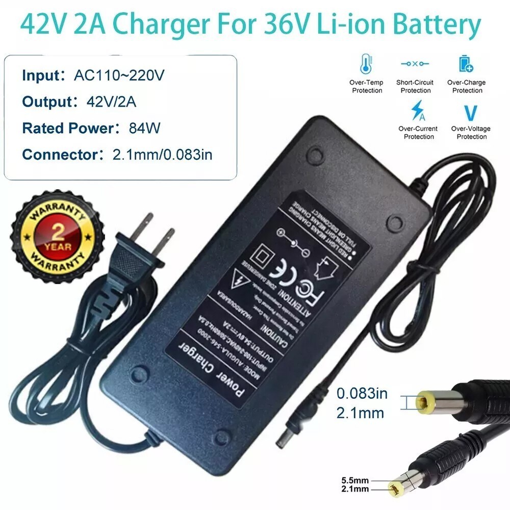 42V 2A Adapter Charger 36V Lithium Battery with 5.5mm*2.1mm DC Plug Port 84W
