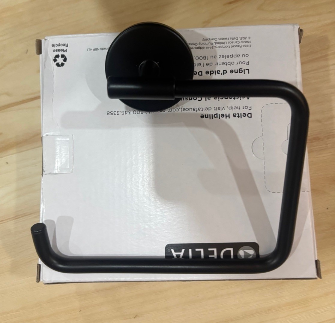 OPEN BOX Delta 759460-BL Trinsic Towel Ring Square Hook, Matte Black Bathroom