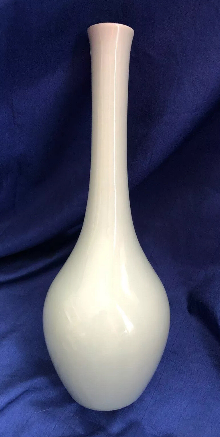 Celadon Glaze Gourd Vase Slender Neck Unique Triangular Opening Japan Vintage