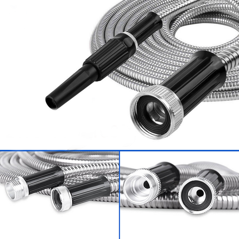 25/50/75/100FT Stainless Steel Metal Garden Water Hose Pipe Flexible Lightweight