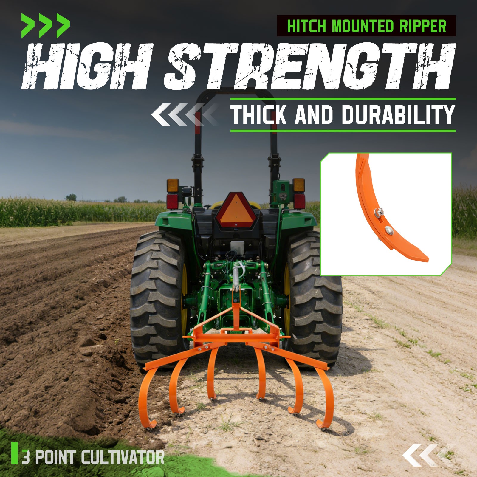 Cultivator with 6 Spring Steel Shanks 3 Point Quick Hitch Adujustable 18in-40in