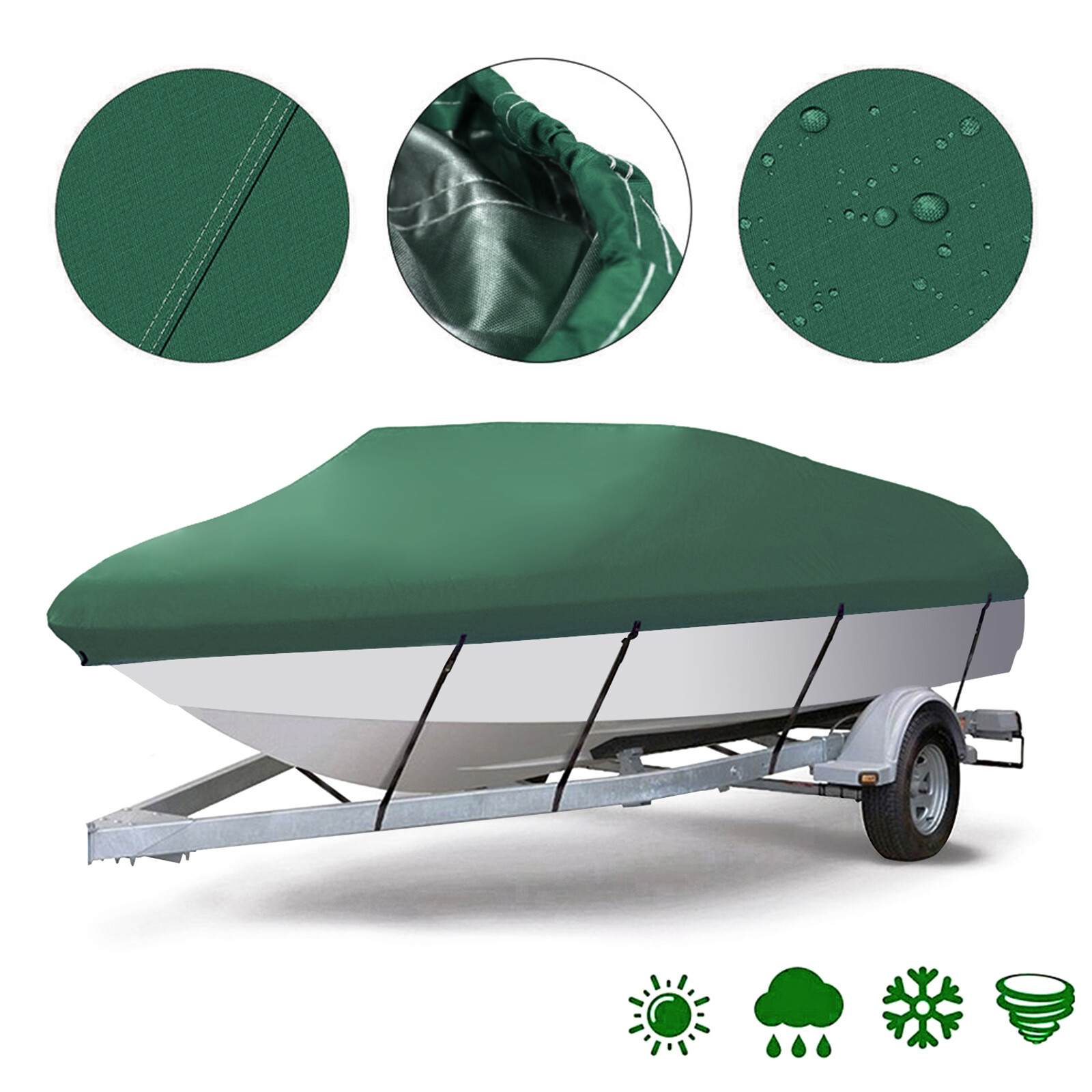 Waterproof Heavy Duty Trailerable Boat Cover Fishing V-Hull Tri-Hull Runabout