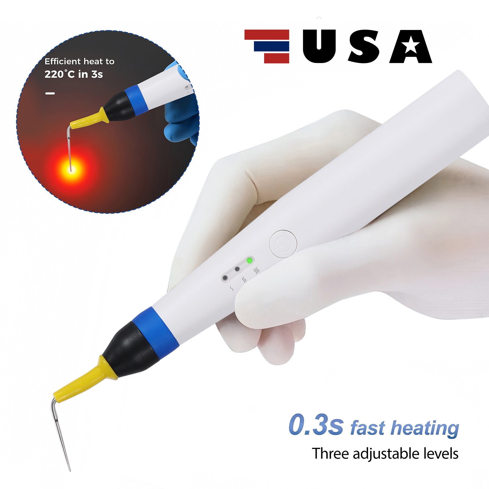 USA Dental Gutta Percha Obturation System Endo Heated Pen Cordless with 2Pc Tips
