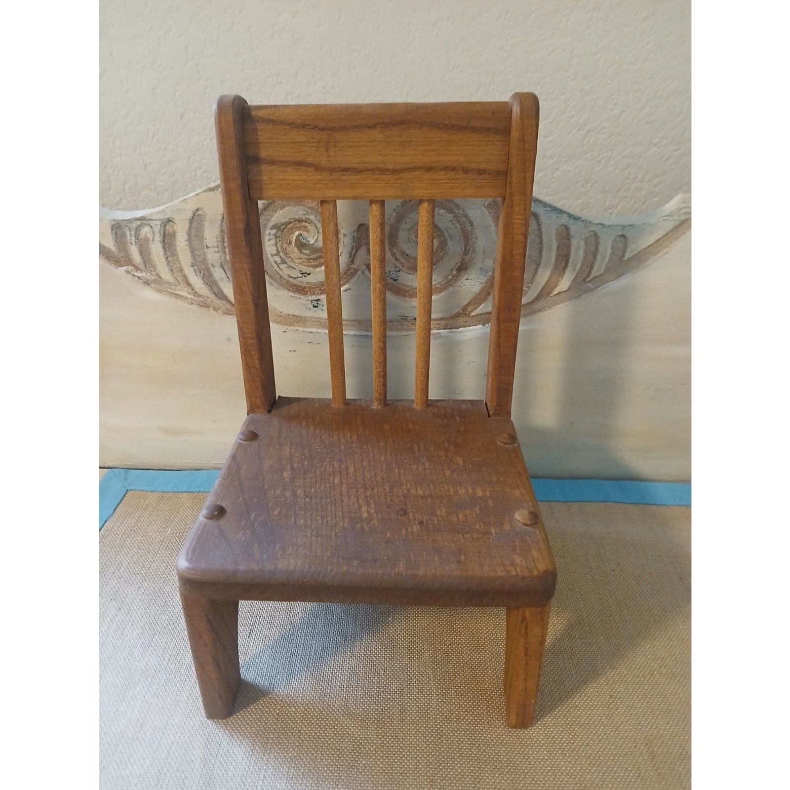 Vintage Handcrafted Wooden Doll Chair Maple Valley Woodcraft Ottumwa Iowa 10"H