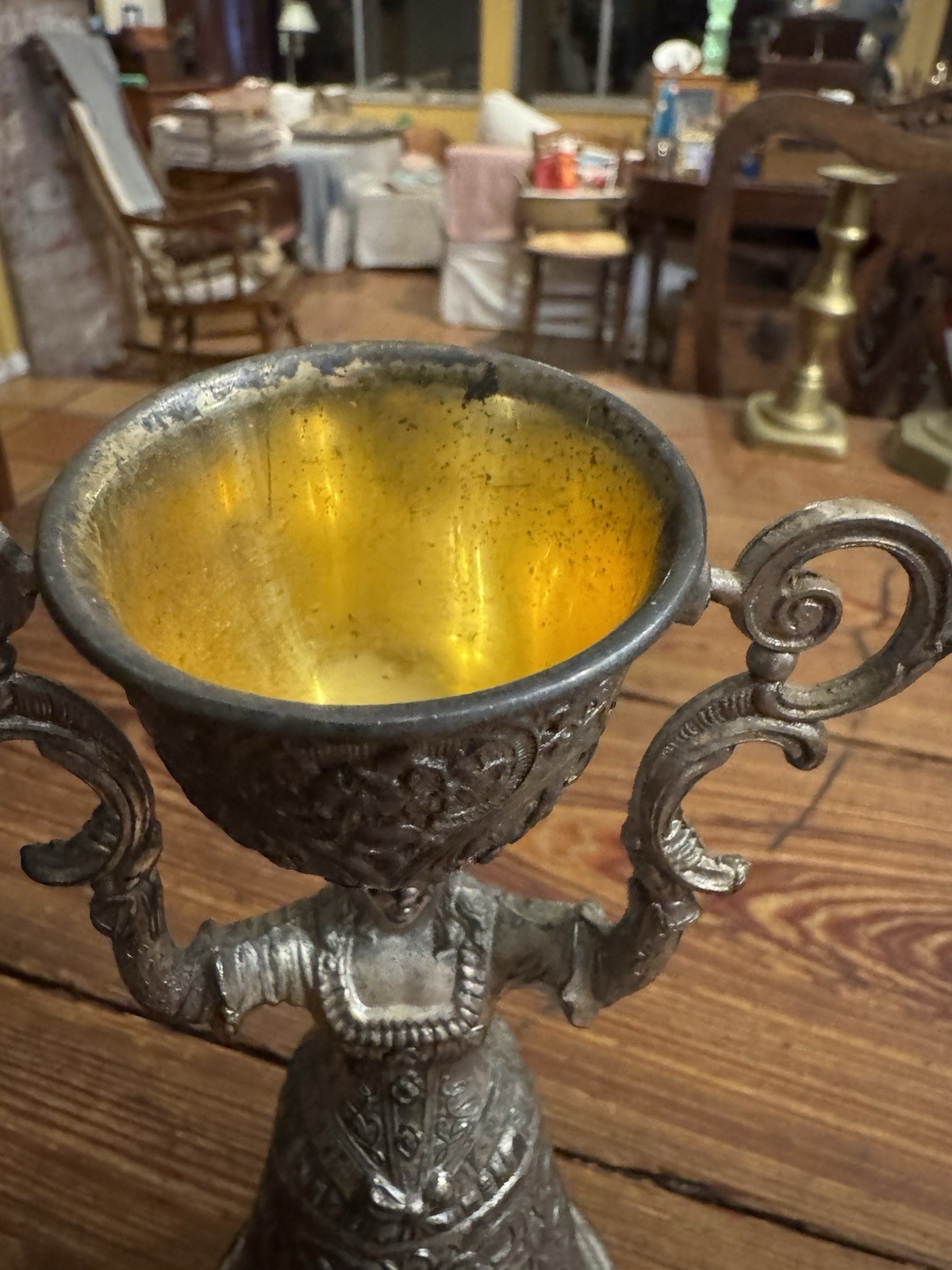 Antique Silver Plate Gold Wash German Bride and Groom Wedding Toasting 8.5” Cup