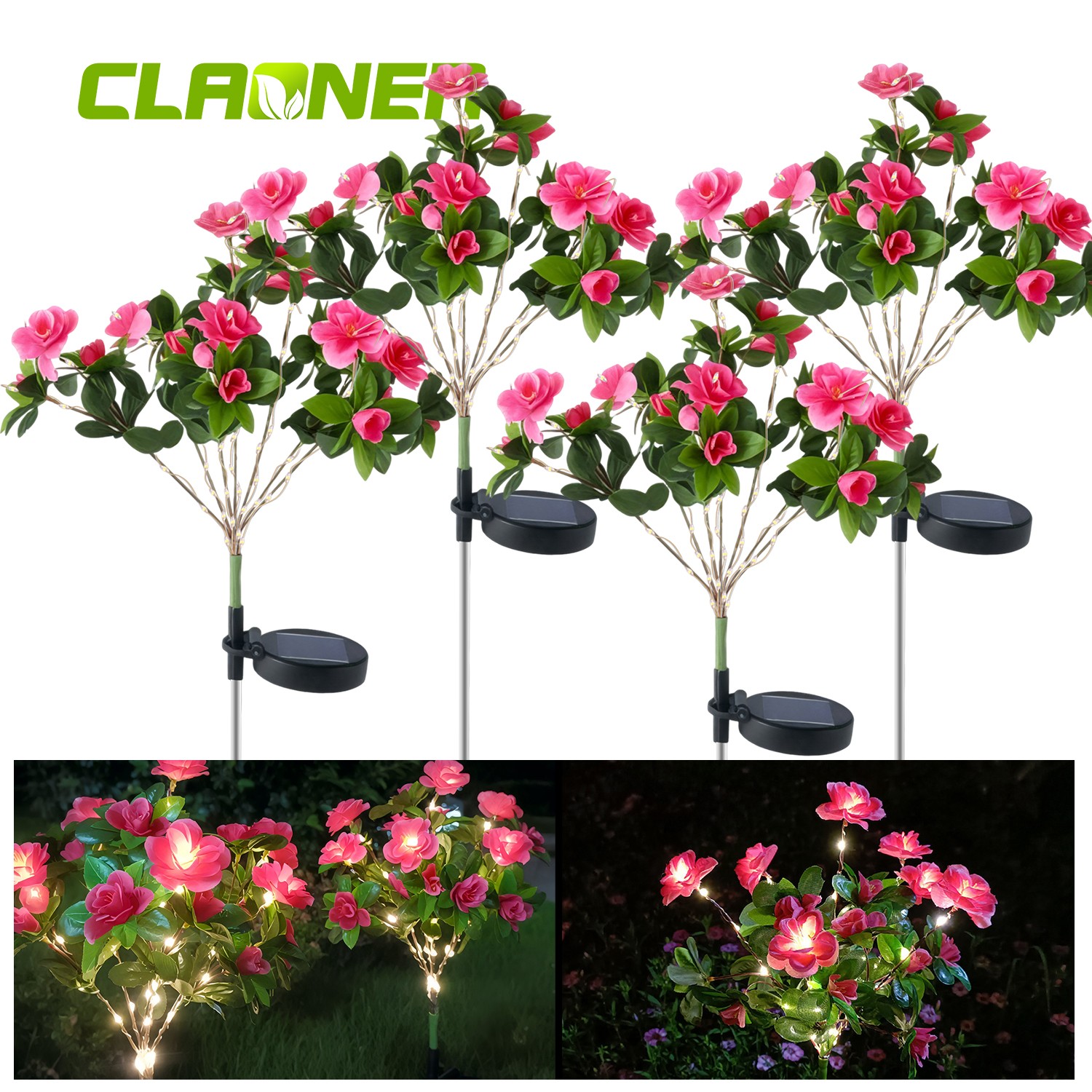 2Pack Solar Flower Light Outdoor Artificial Azalea Lights Waterproof Garden Yard