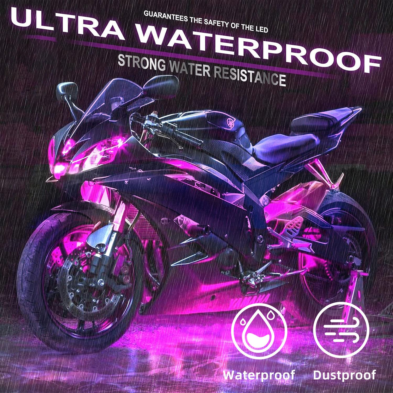 10PCS Motorcycle RGB LED Strip Light Under Glow Neon Kit Bluetooth APP Control