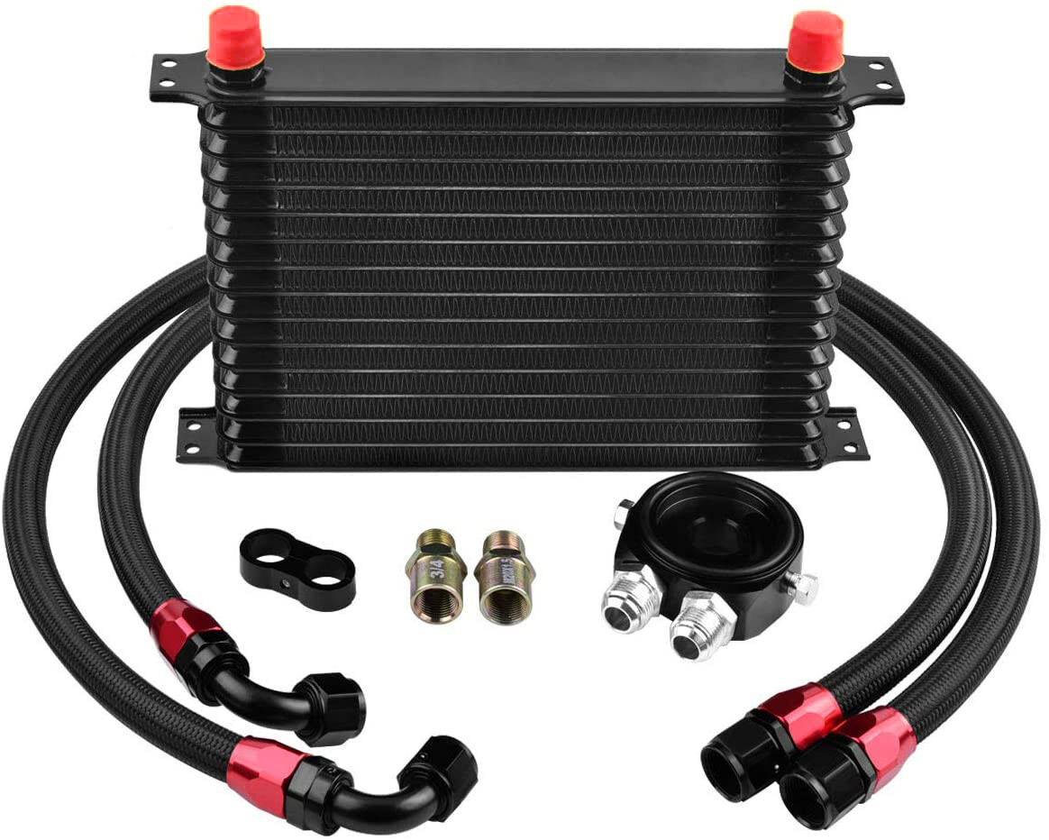 Universal Engine Transmission Oil Cooler + 15 Rows AN10 Filter Adapter Hose Kit