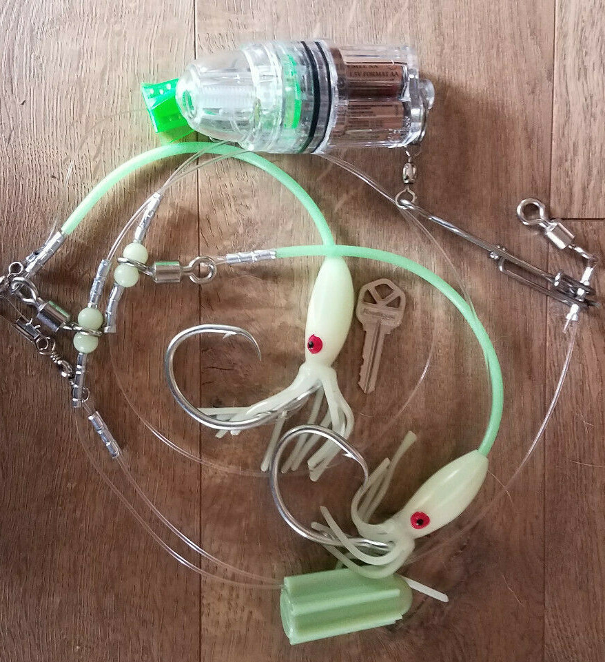 "The Clown Show" Deep Drop Halibut Rig LED Glow Rattles 16/0 Mustad Circle Hooks