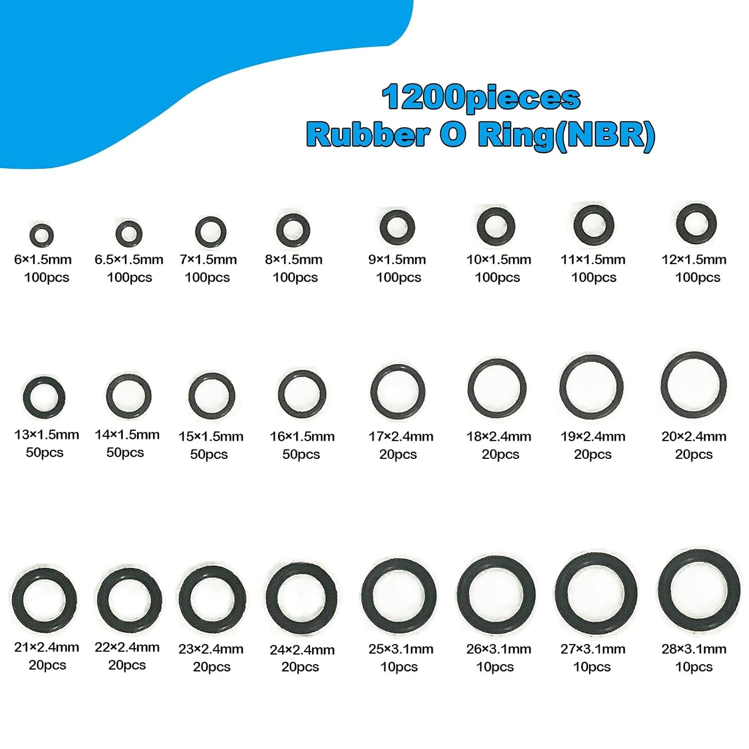 1200 Rubber O Ring Assortment Kits 24 Sizes Sealing Gasket Automotive Repair