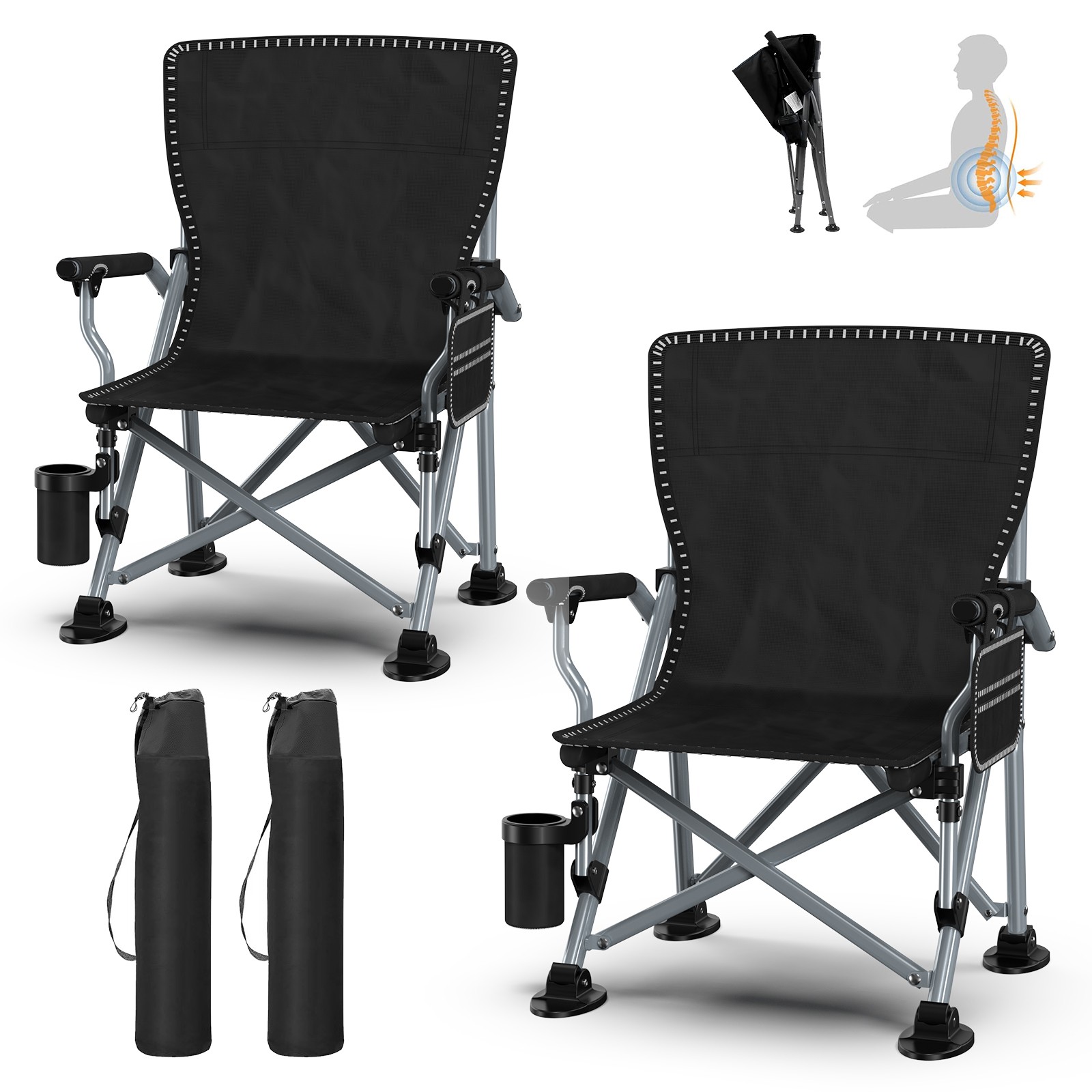 2 Pack Portable Camping Chair Heavy Duty Folding Chair w/ Cup Holder Oversized