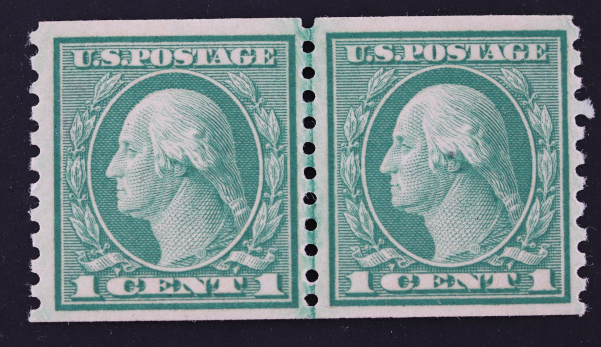 US SC# 452 MINT MNH NH GLP LP CLP COIL PAIR SUPERB MARGINS COLOR