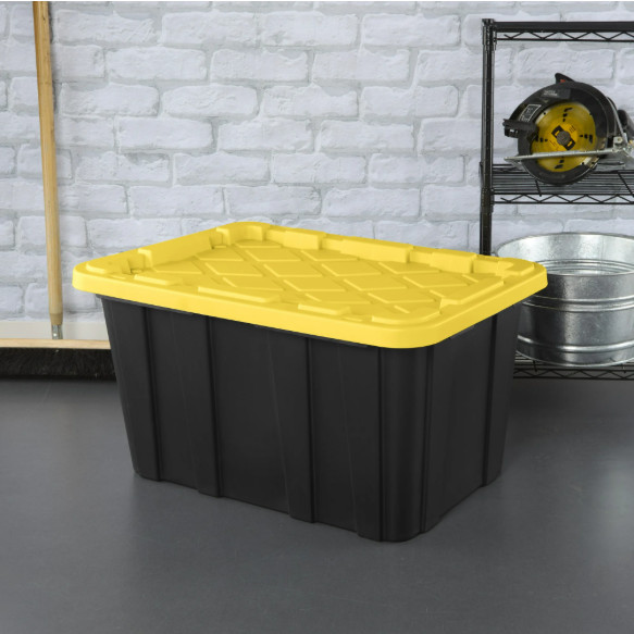 Sterilite 27 Gallon Storage Bin with Lid, Black/Yellow, 6 Pack