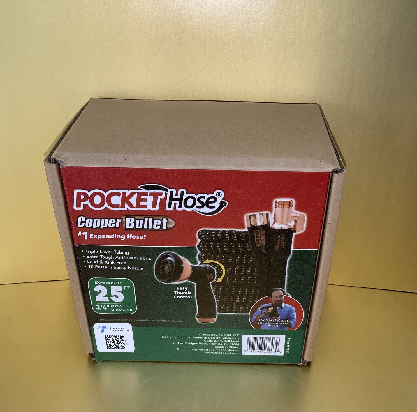 Pocket Hose Copper Bullet With Thumb Spray Nozzle Expanding 25 Ft.