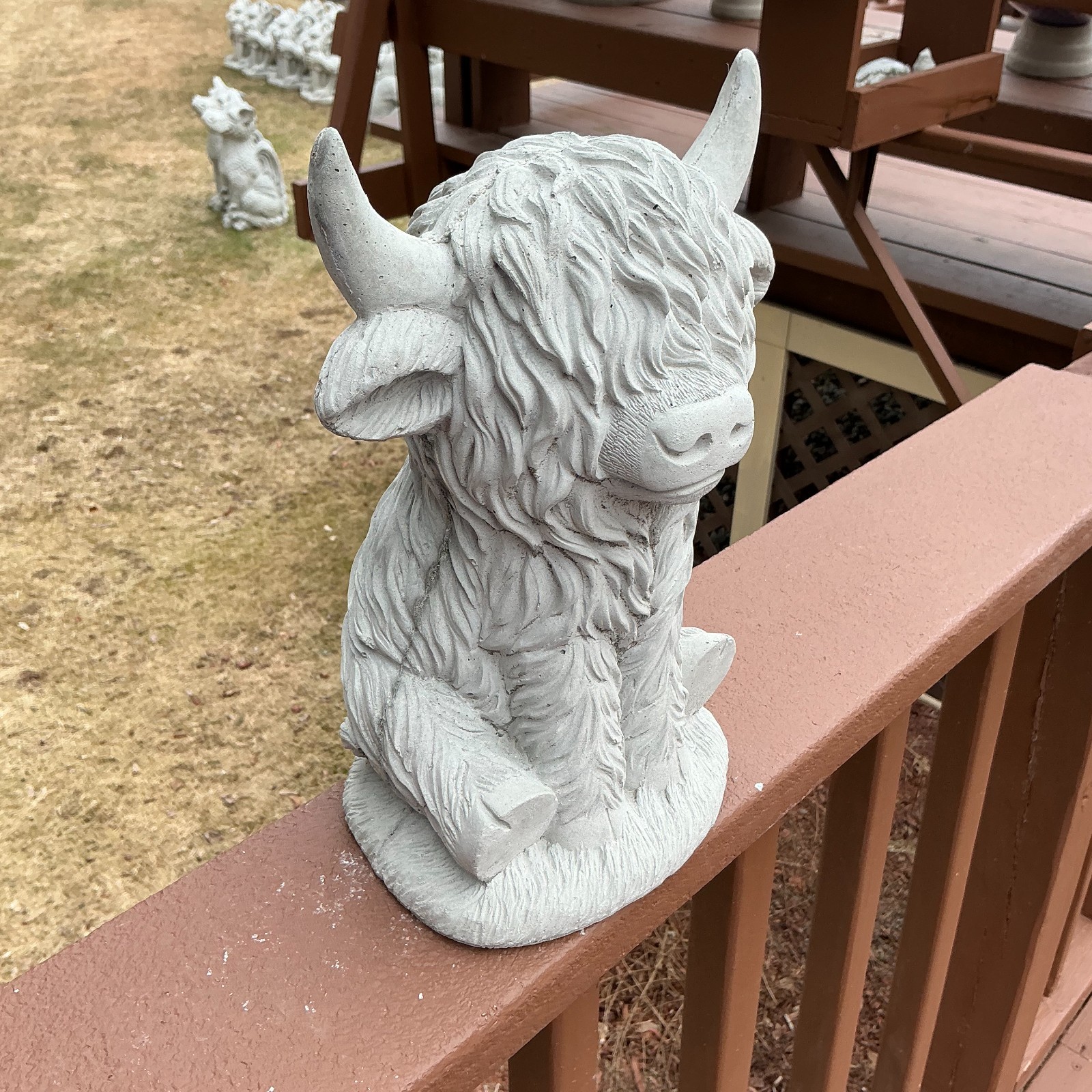 Sitting Highland Cow Statue 12'' Tall, Solid Concrete Statue