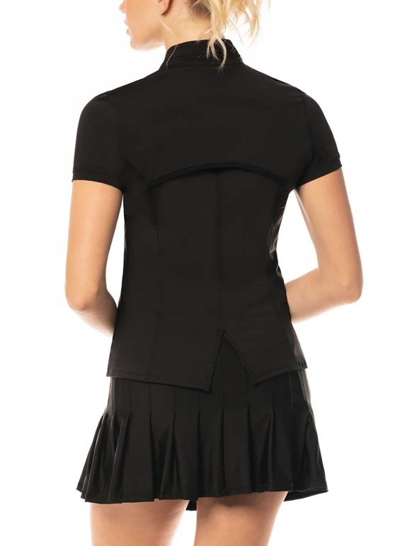 NEW Lucky in Love Chi Chi Tennis Golf Polo Top LARGE Black V-Neck Short Sleeve