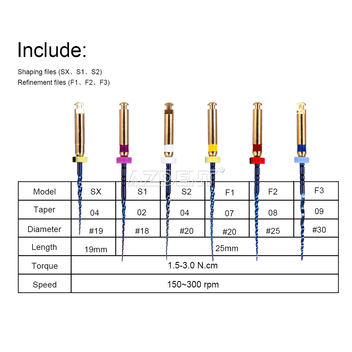 AZDENT Dental Endo Rotary Files Gold Taper NITI Endodontic Root Files SX-F3 25MM