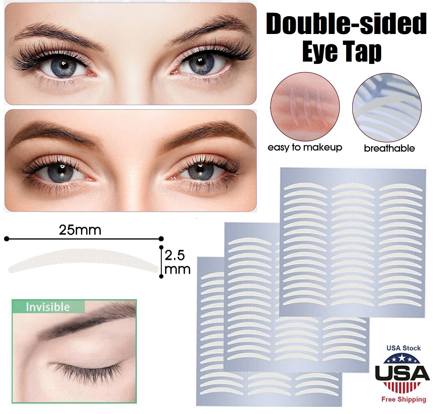 240× Invisible Lace Eye Lift Strips Double Eyelid Adhesive Style Tape Sticker US