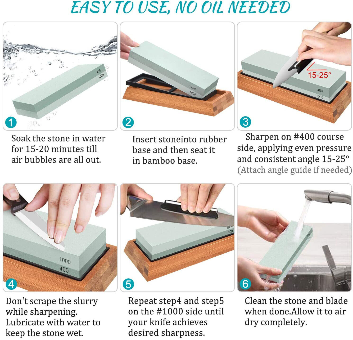 Knife Sharpening Stone Whetstone 4 Side Grit 400/1000 3000/8000 Knife Sharpeners