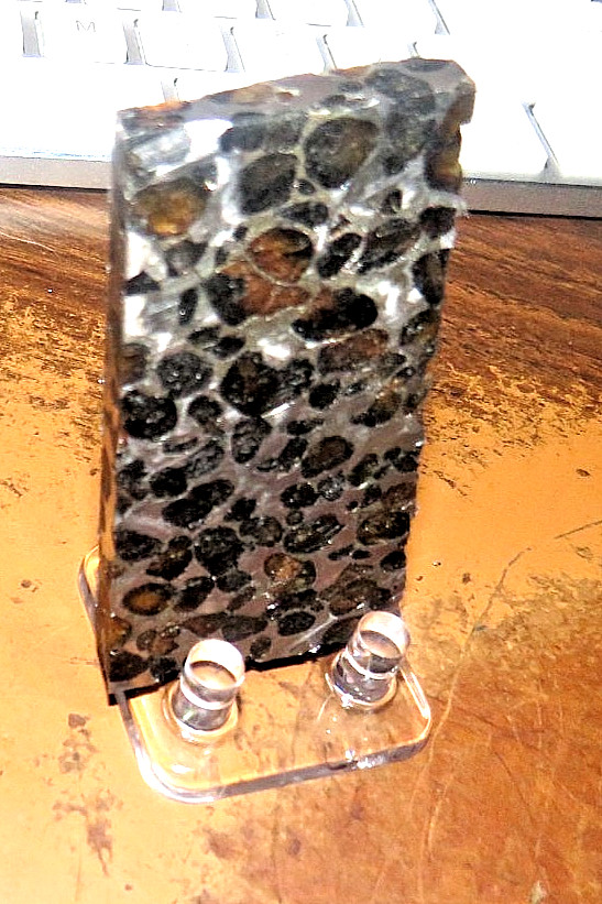 86 gm SERICHO pallasite Meteorite SLICE f/ Kenya stand olivine 6 sides