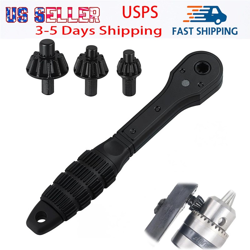 Drill Chuck Key Wrench 2-in-1 Ratchet Spanner Universal Drill Press Tool Quick