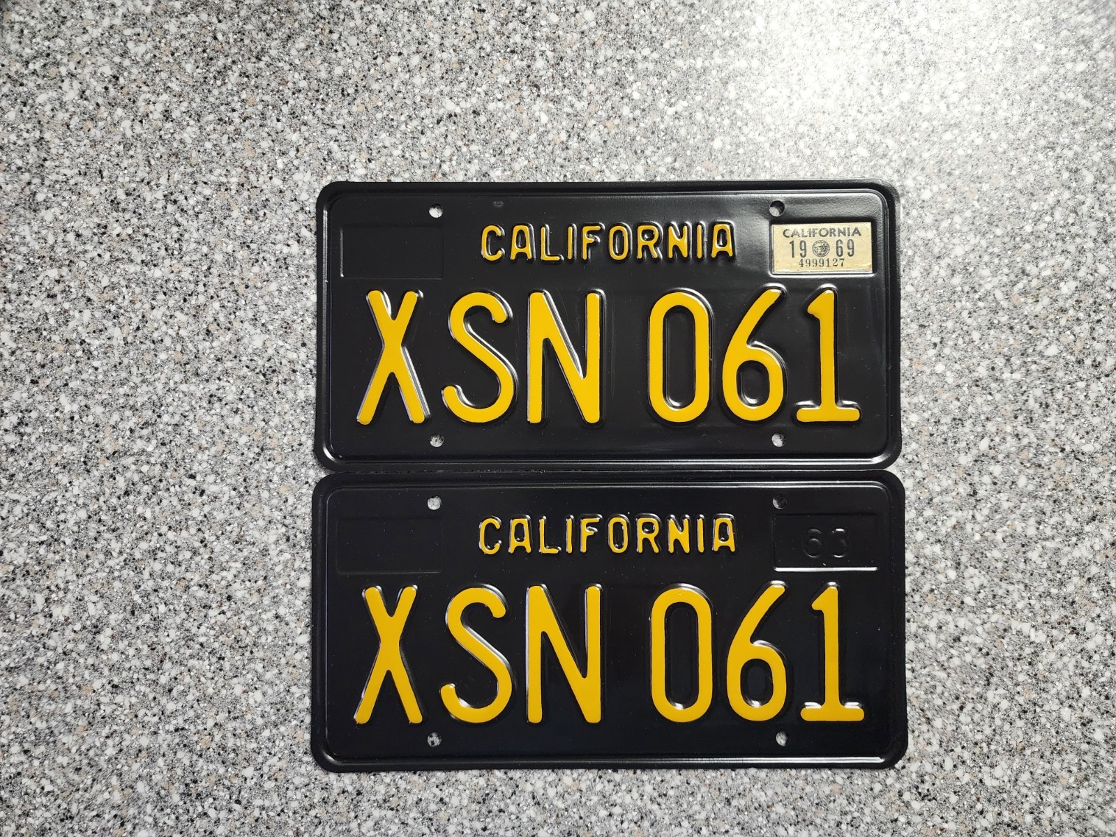 1963 Black California License Plates, 1969 Validation, Pro-Restored, DMV Clear,