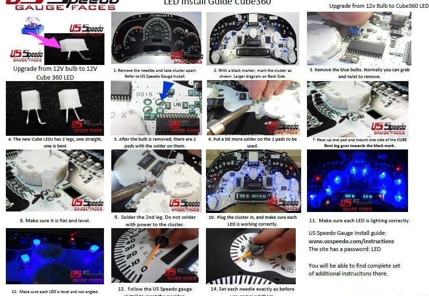 Gauge Cluster Blue LED Conversion Kit DIY 03 04 05 06 GM Truck and SUV Clusters