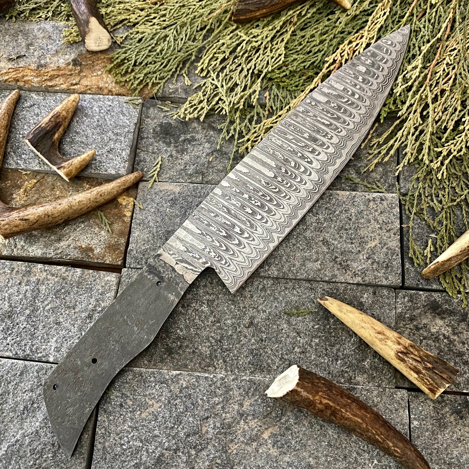 12”CUSTOM HAND FORGED Damascus Steel Chef knife Blank Blade Knife Making Supply