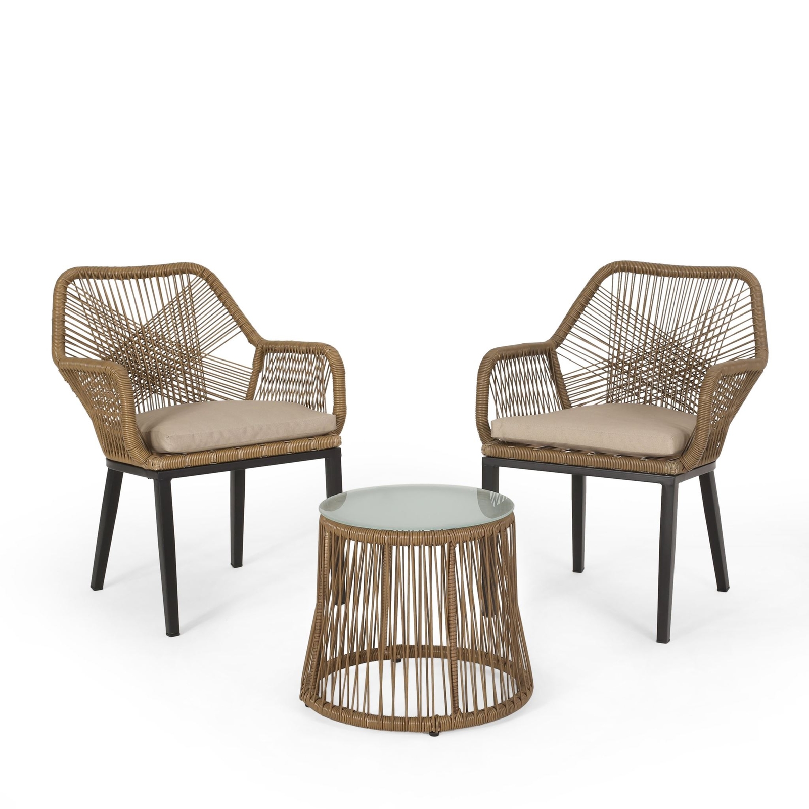 Eloam Outdoor Wicker 2 Seater Chat Set, Light Brown and Beige