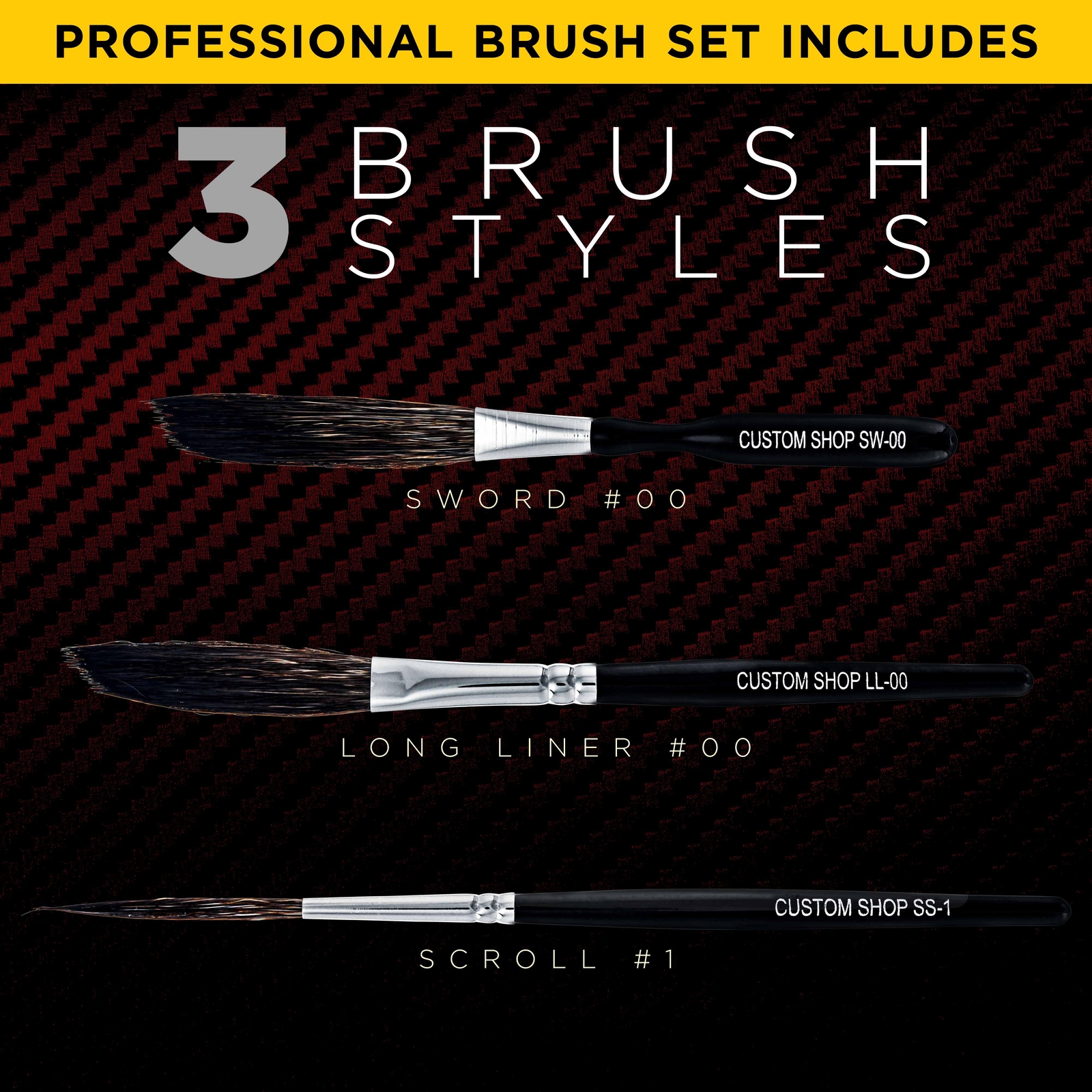 Custom Shop Starter Pinstripe Brush Kit (Sword #00, Scroll #1 & Long Liner #00)