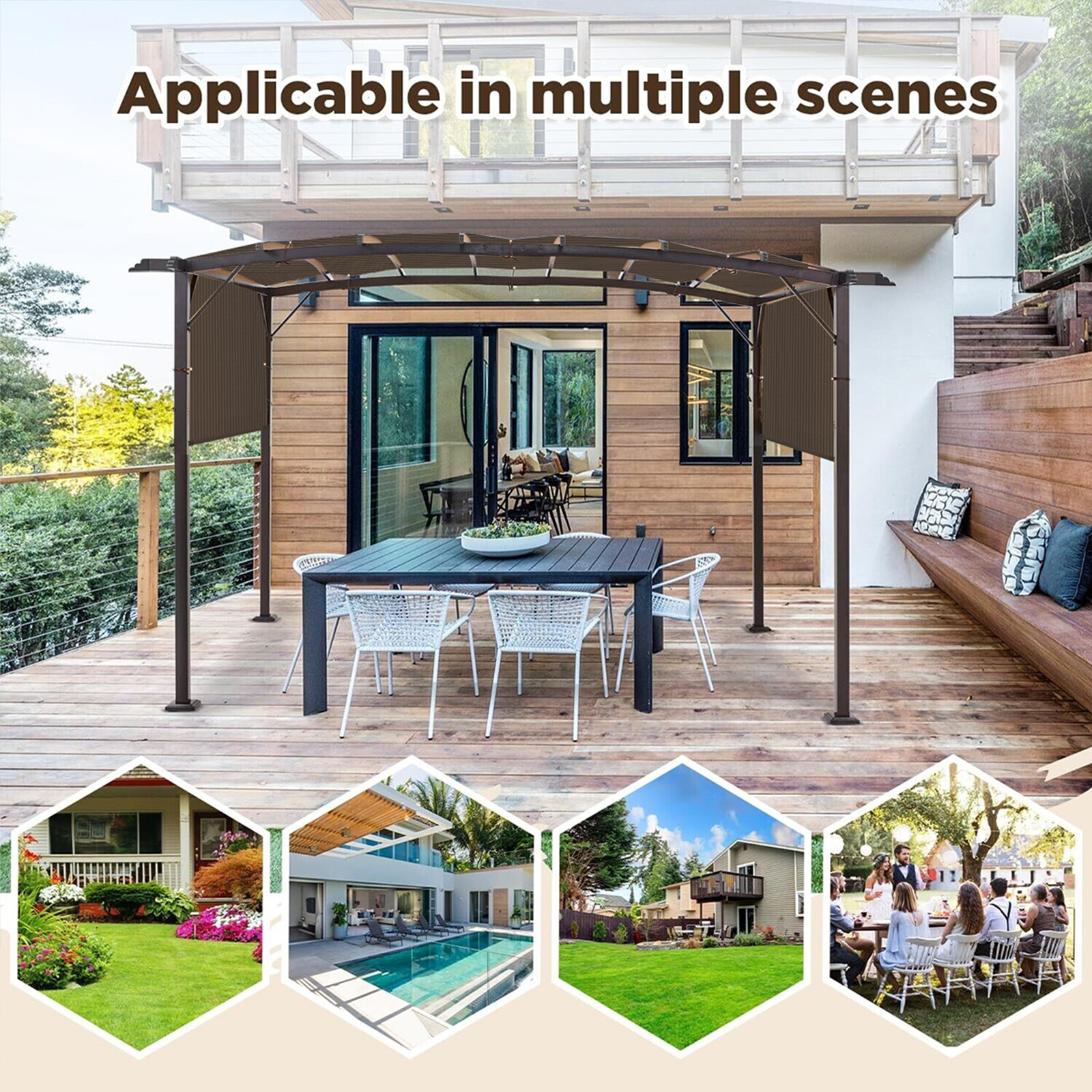 Breathable Pergola Replacement Cover Panel Canopy Shade Cover w/Rod Pocket Brown