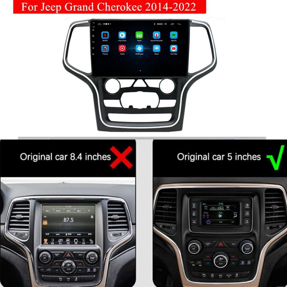 For 2014-2022 Jeep Grand Cherokee Android 13.0 Carplay Car Stereo Radio GPS Navi
